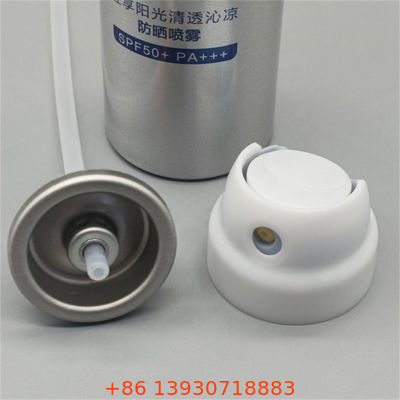 Valvola aerosol per la protezione solare per l'uso in spray cosmetici Soluzione di imballaggio per la cura della pelle con attuatore Dispensatore di nebbia continua per la protezione UV