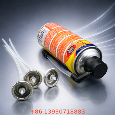 Valvola di distribuzione dell'aerosol da un pollice e assemblaggio dell'attuatore con costruzione in latta e personalizzazione OEM per la riparazione degli pneumatici