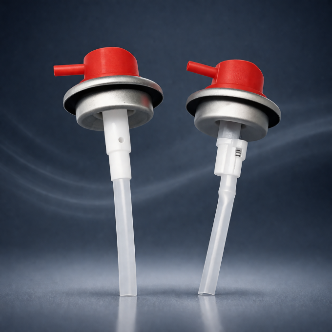 Front view of 360° aerosol spray valve